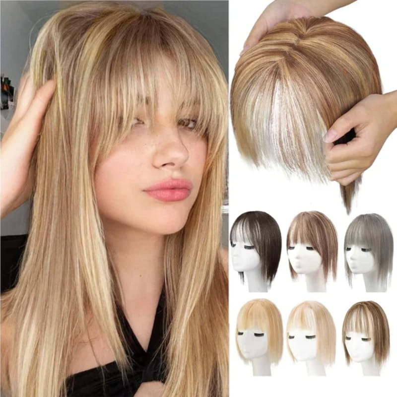 Clip In Hair Topper with Natural Bangs for Women