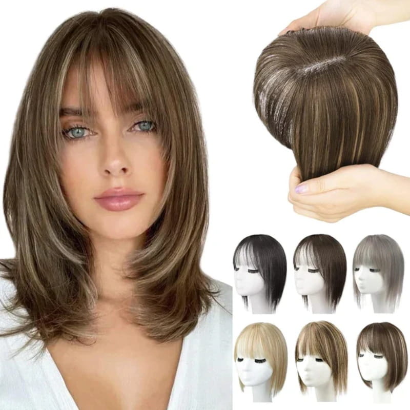 Clip In Hair Topper with Natural Bangs for Women