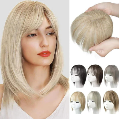 Clip In Hair Topper with Natural Bangs for Women