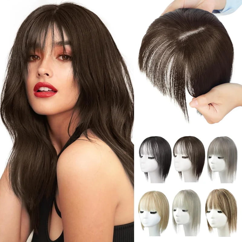 Clip In Hair Topper with Natural Bangs for Women