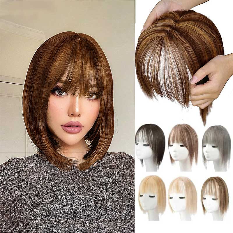 Clip In Hair Topper with Natural Bangs for Women