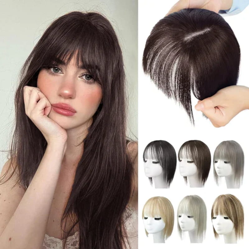 Clip In Hair Topper with Natural Bangs for Women