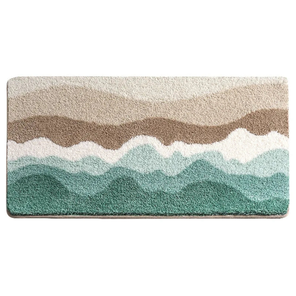 Coastal Wave Pattern Non Slip Microfiber Bath Mat