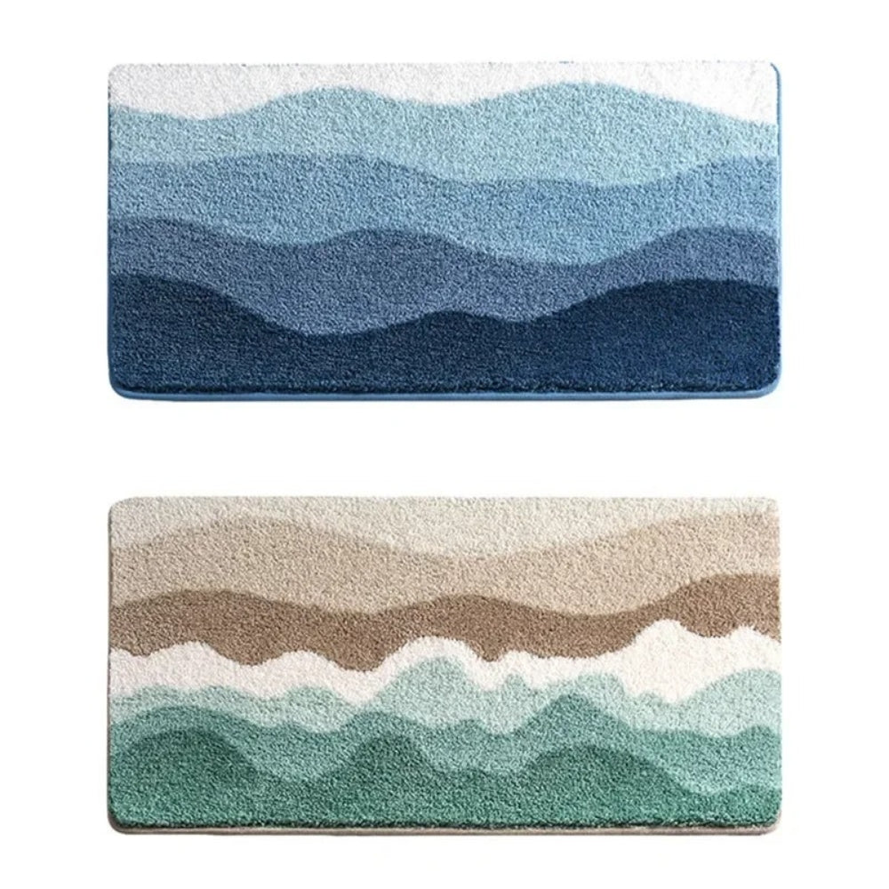 Coastal Wave Pattern Non Slip Microfiber Bath Mat