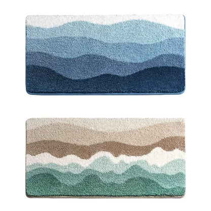 Coastal Wave Pattern Non Slip Microfiber Bath Mat