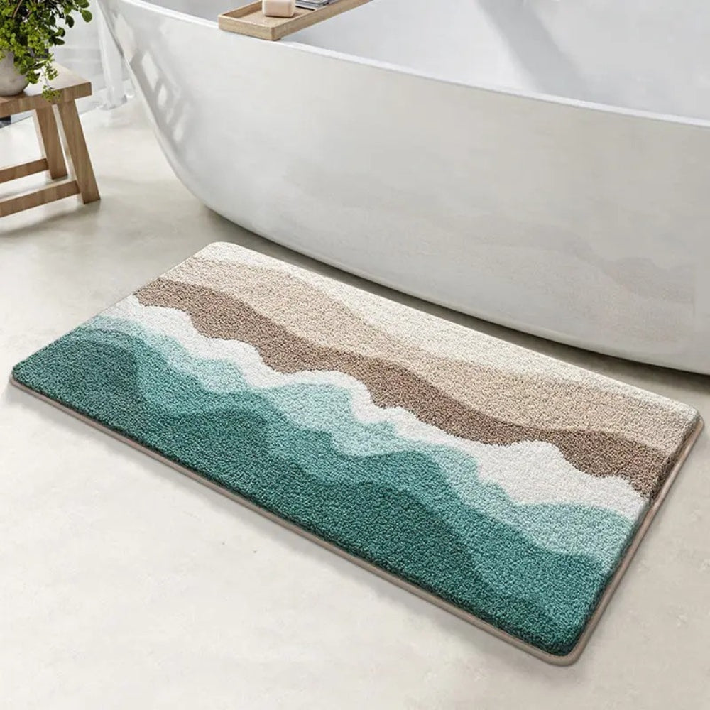 Coastal Wave Pattern Non Slip Microfiber Bath Mat