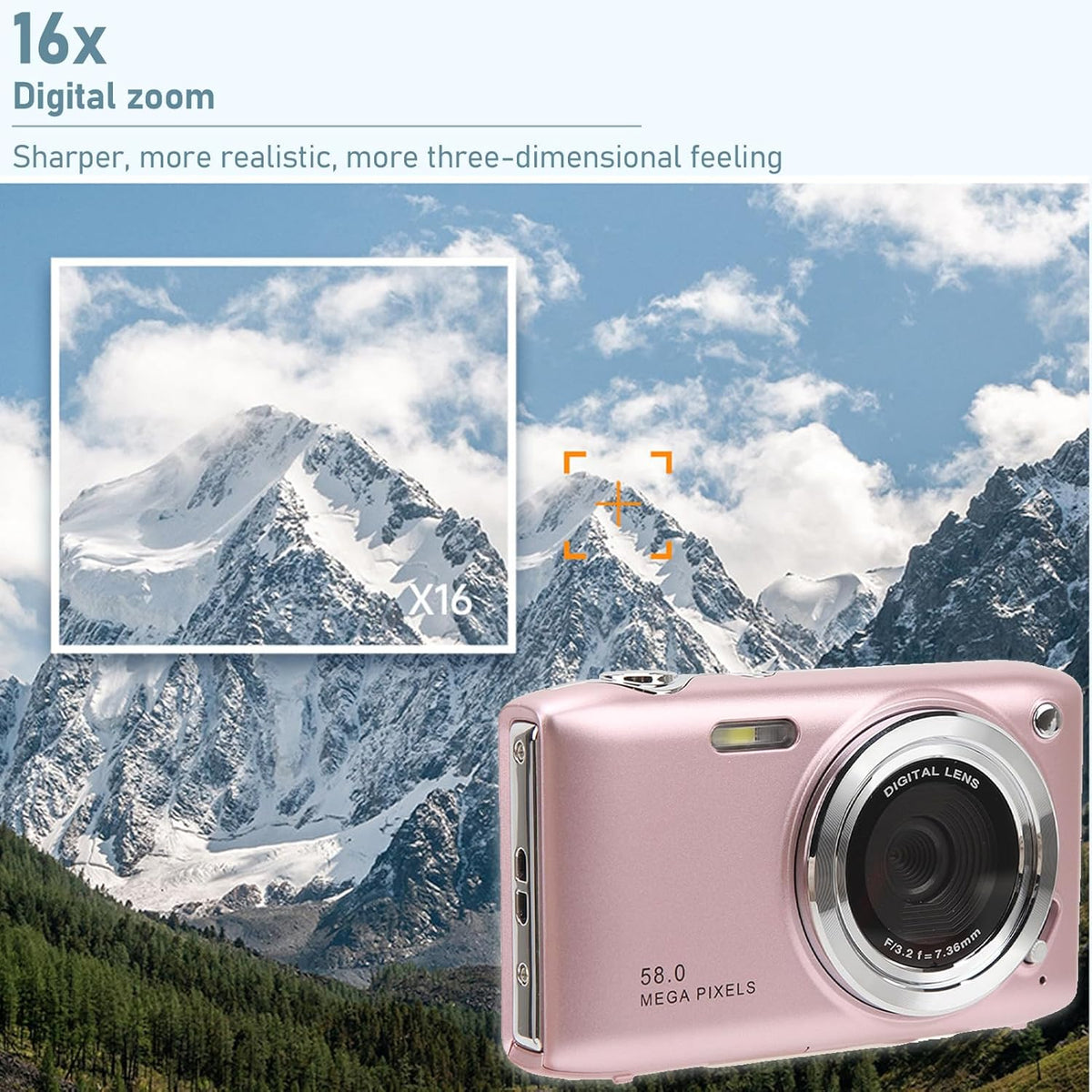 Compact 4K Digital Camera with 58MP Photos and 16X Digital Zoom