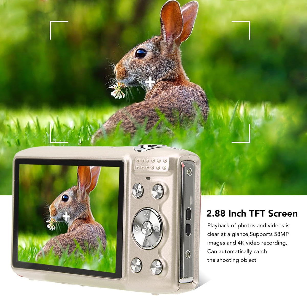 Compact 4K Digital Camera with 58MP Photos and 16X Digital Zoom