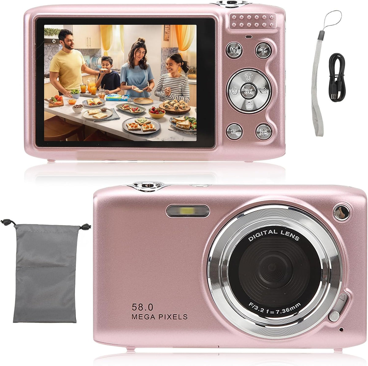 Compact 4K Digital Camera with 58MP Photos and 16X Digital Zoom