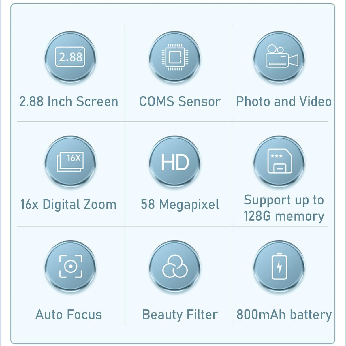 Compact 4K Digital Camera with 58MP Photos and 16X Digital Zoom
