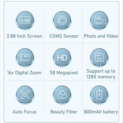 Compact 4K Digital Camera with 58MP Photos and 16X Digital Zoom