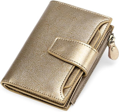 Compact Genuine Leather RFID Blocking Wallet with Card Organizer