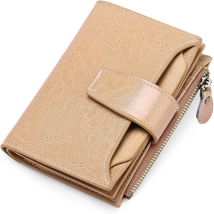 Compact Genuine Leather RFID Blocking Wallet with Card Organizer