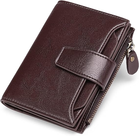 Compact Genuine Leather RFID Blocking Wallet with Card Organizer