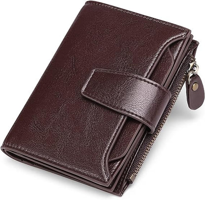 Compact Genuine Leather RFID Blocking Wallet with Card Organizer