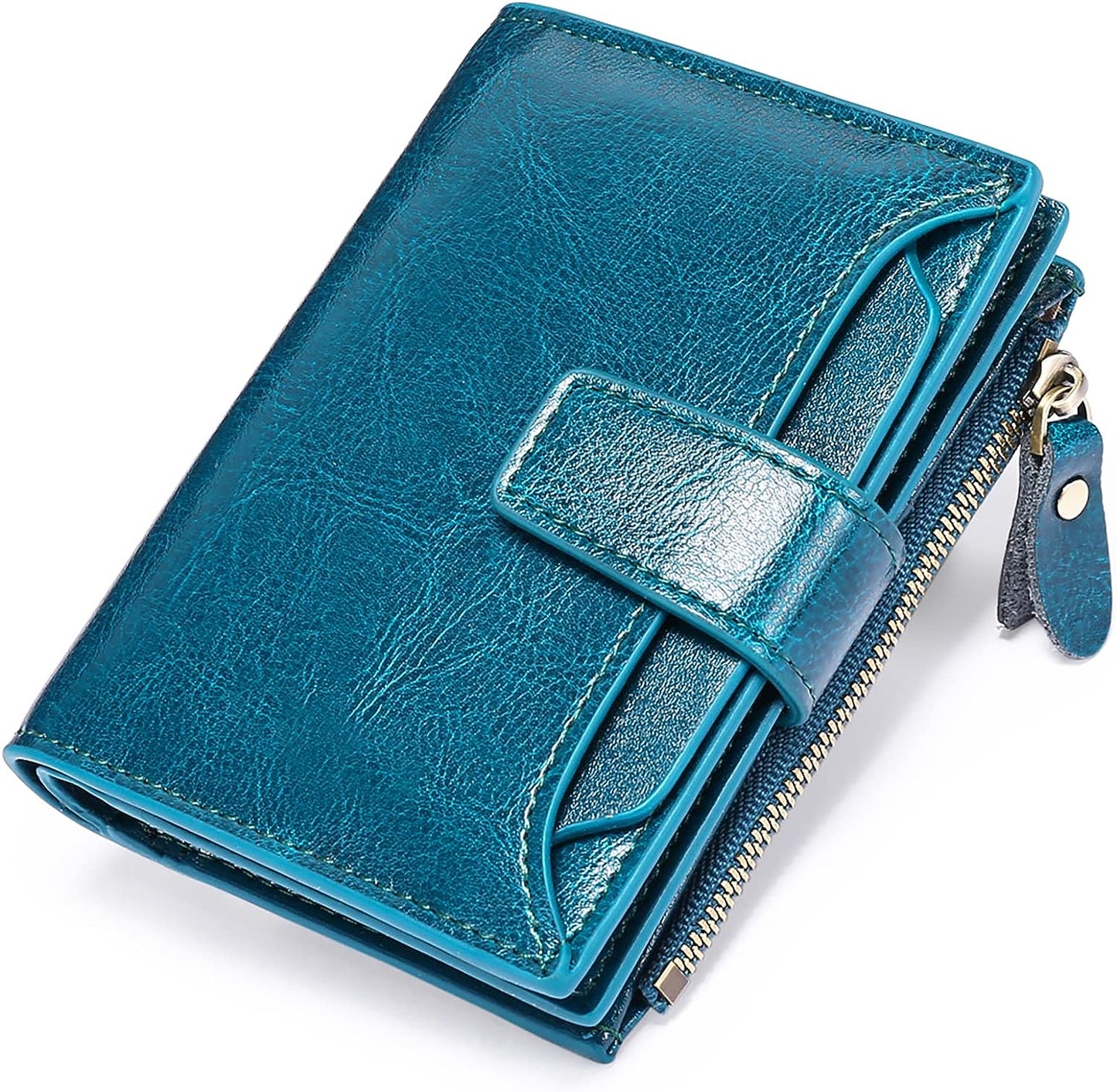 Compact Genuine Leather RFID Blocking Wallet with Card Organizer