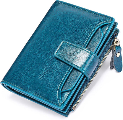 Compact Genuine Leather RFID Blocking Wallet with Card Organizer