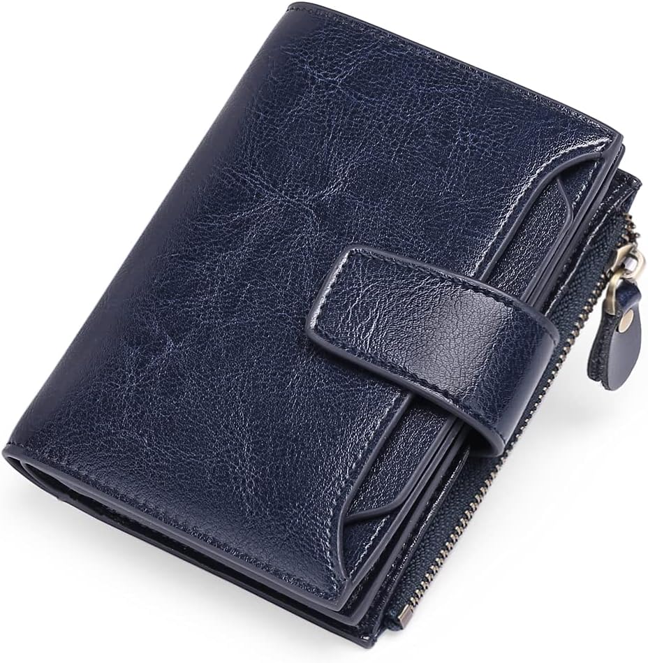 Compact Genuine Leather RFID Blocking Wallet with Card Organizer