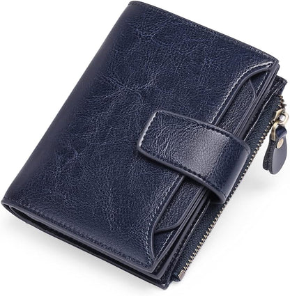 Compact Genuine Leather RFID Blocking Wallet with Card Organizer