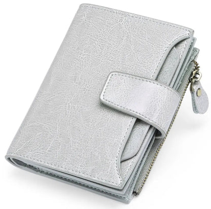 Compact Genuine Leather RFID Blocking Wallet with Card Organizer