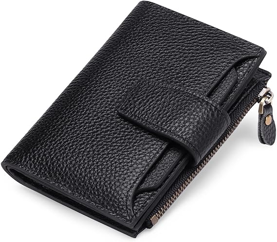 Compact Genuine Leather RFID Blocking Wallet with Card Organizer