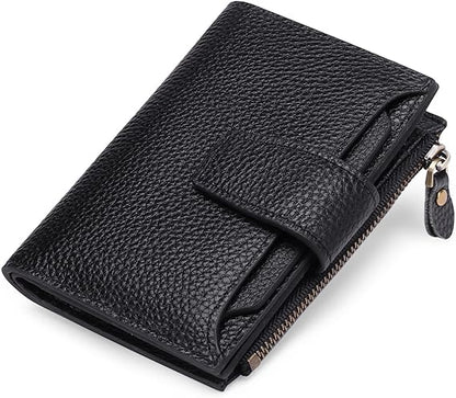Compact Genuine Leather RFID Blocking Wallet with Card Organizer