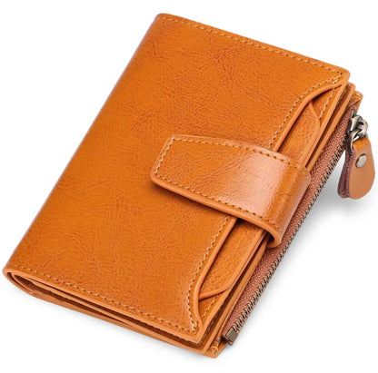 Compact Genuine Leather RFID Blocking Wallet with Card Organizer