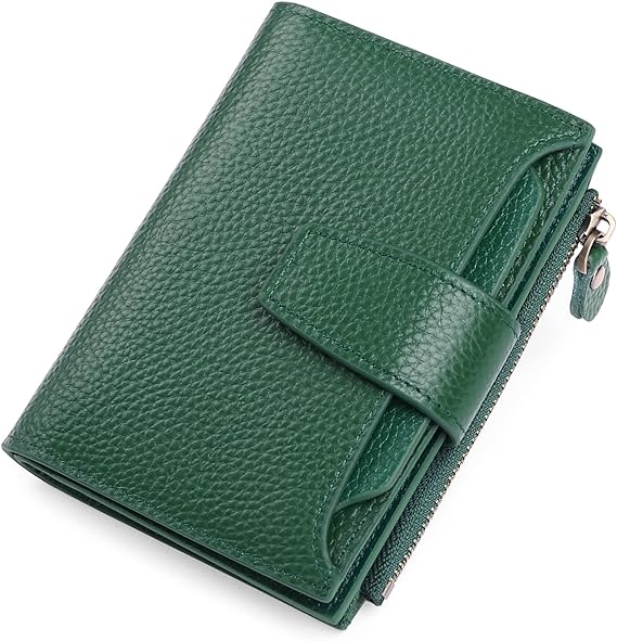 Compact Genuine Leather RFID Blocking Wallet with Card Organizer