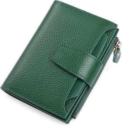 Compact Genuine Leather RFID Blocking Wallet with Card Organizer
