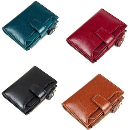 Compact Genuine Leather RFID Blocking Wallet with Card Organizer