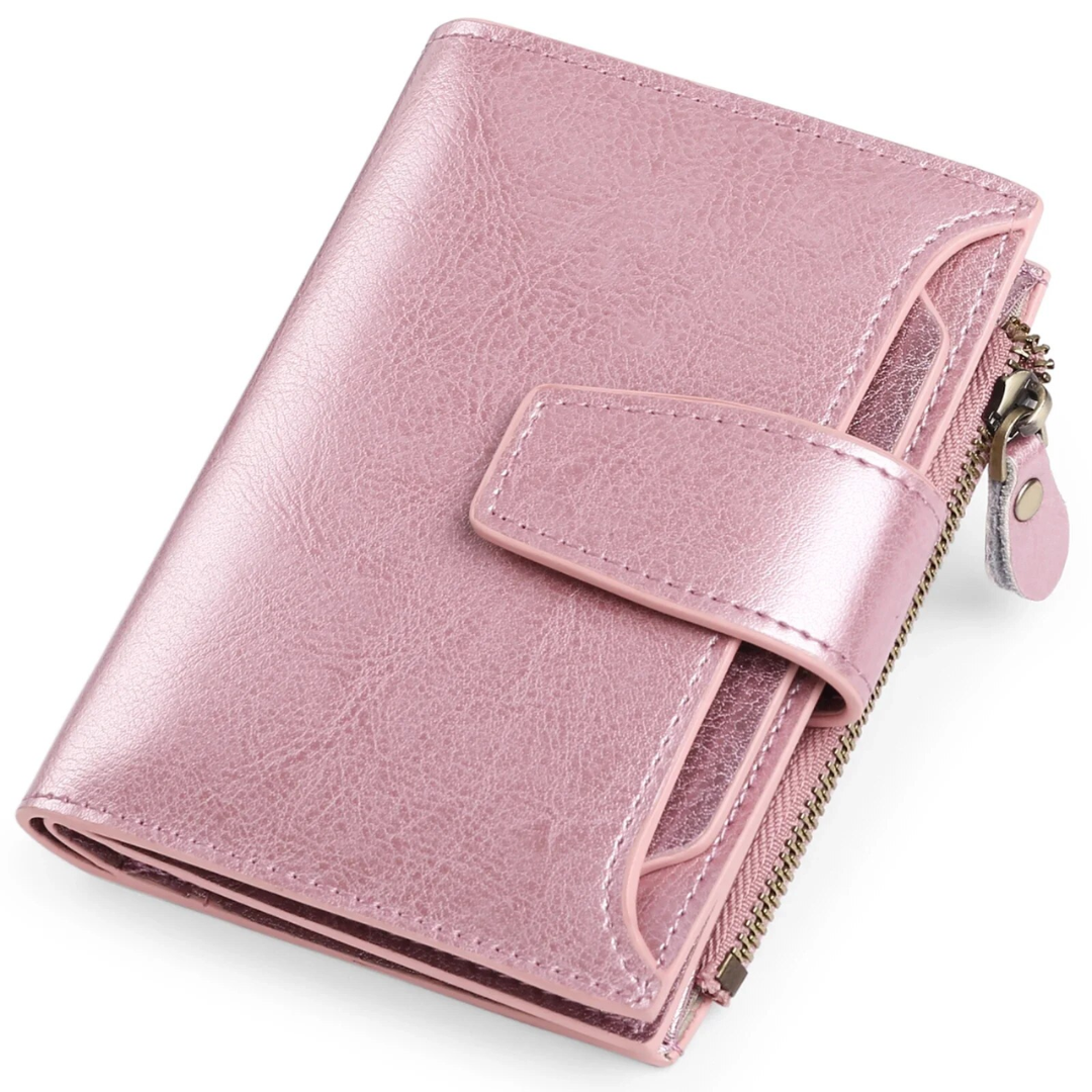 Compact Genuine Leather RFID Blocking Wallet with Card Organizer