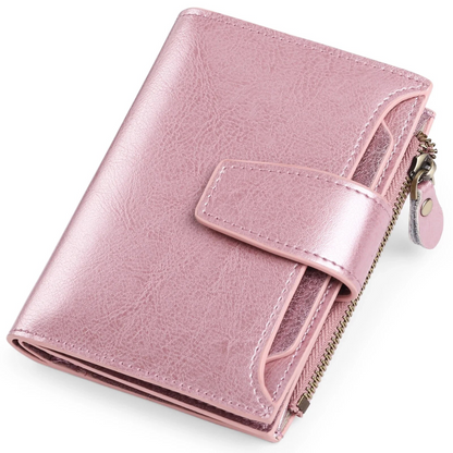 Compact Genuine Leather RFID Blocking Wallet with Card Organizer