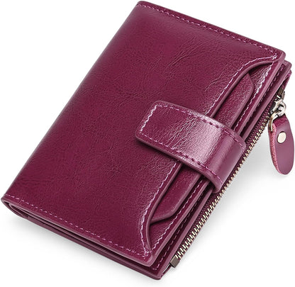 Compact Genuine Leather RFID Blocking Wallet with Card Organizer