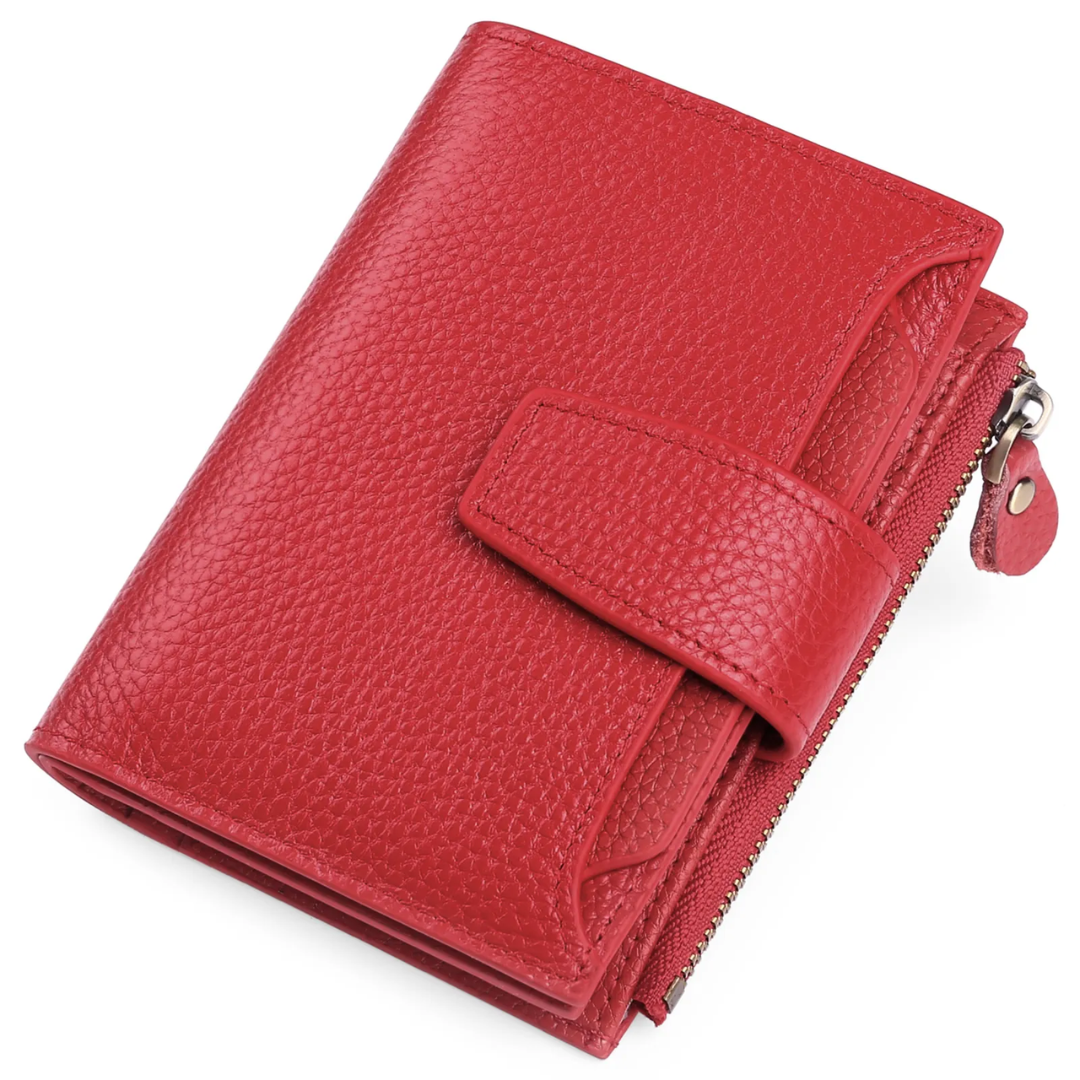 Compact Genuine Leather RFID Blocking Wallet with Card Organizer