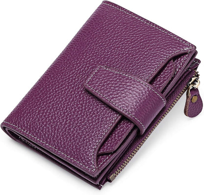 Compact Genuine Leather RFID Blocking Wallet with Card Organizer
