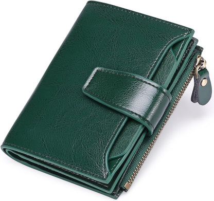 Compact Genuine Leather RFID Blocking Wallet with Card Organizer