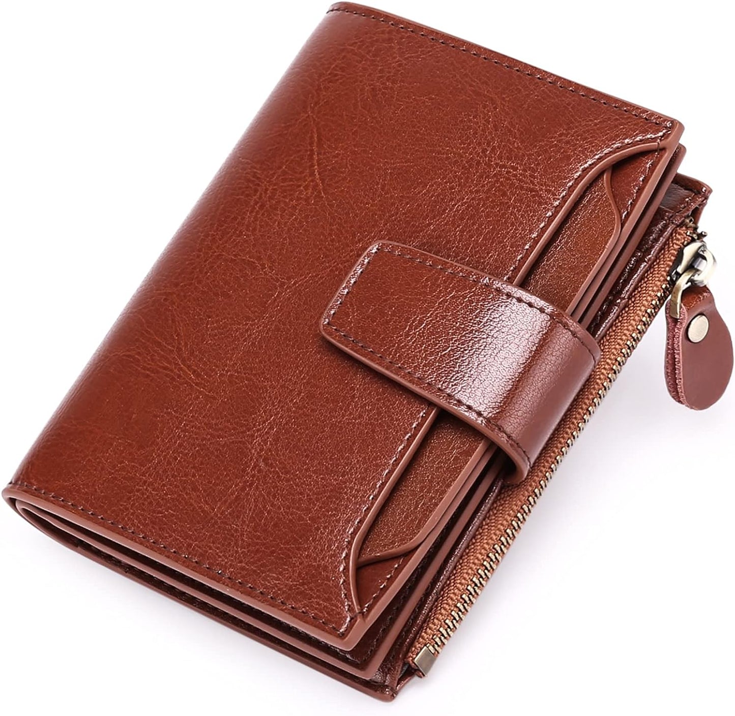 Compact Genuine Leather RFID Blocking Wallet with Card Organizer