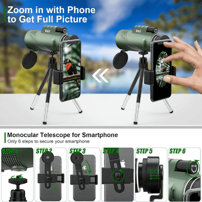 Compact Ultra Zoom Monocular Telescope HD Portable Long Range Viewing Device Lightweight Outdoor Hiking Birdwatching Sports Lens
