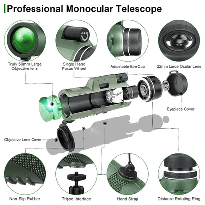 Compact Ultra Zoom Monocular Telescope HD Portable Long Range Viewing Device Lightweight Outdoor Hiking Birdwatching Sports Lens