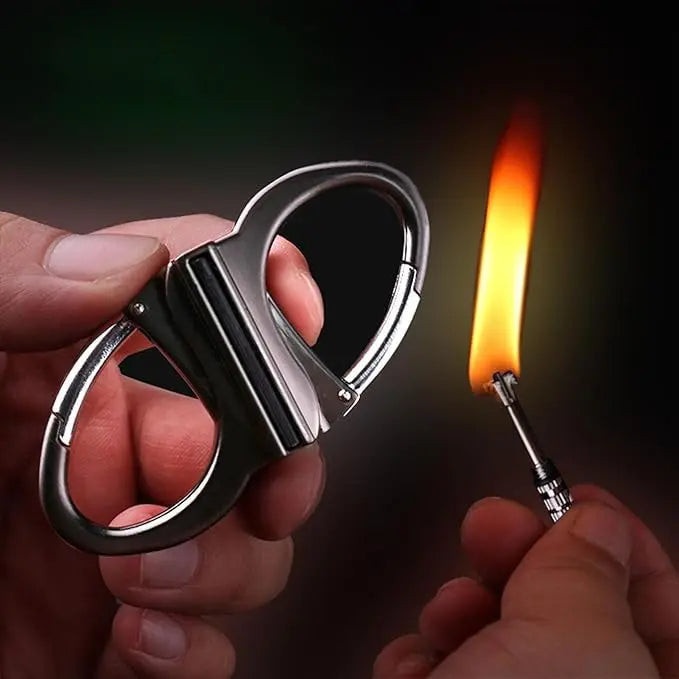Compact Windproof Survival Lighter Keychain with Carabiner