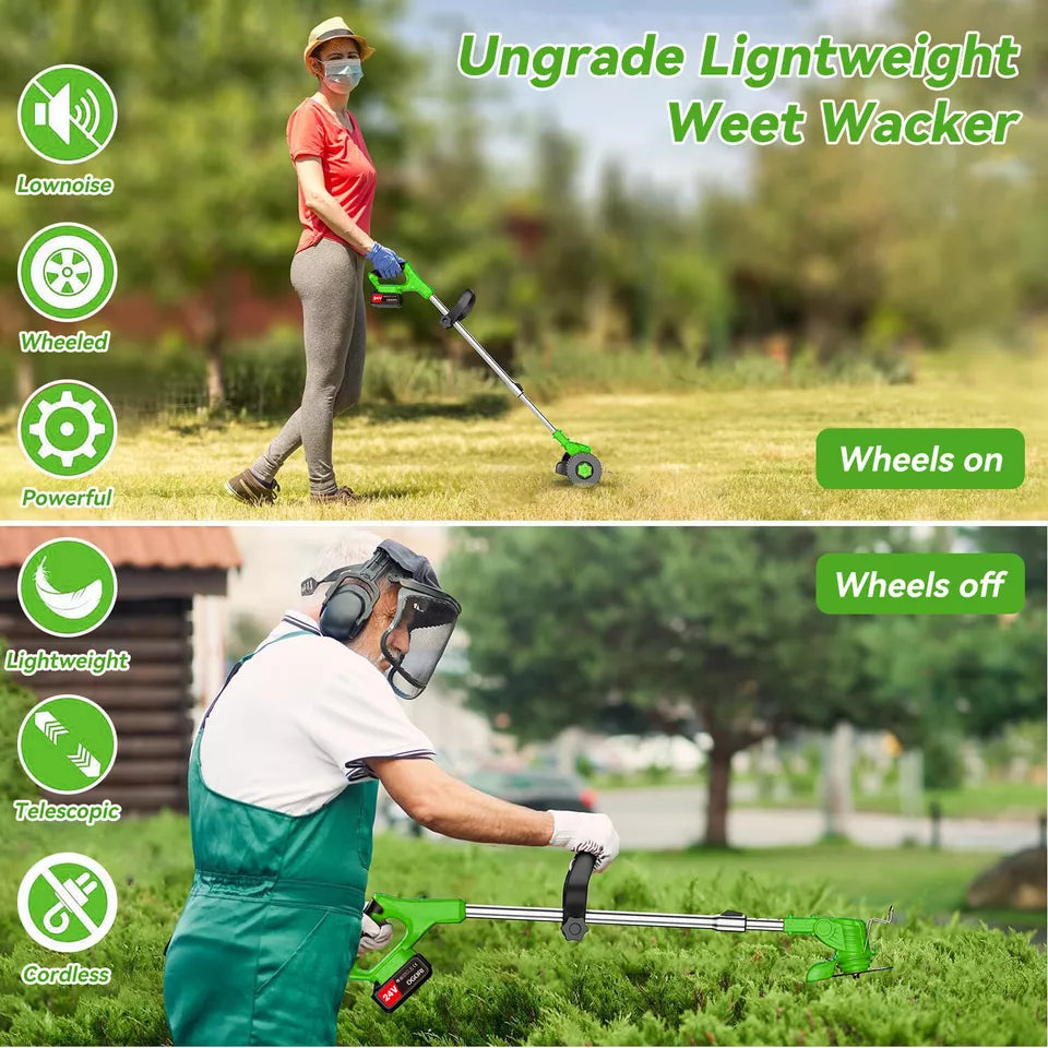 Cordless Electric Grass Trimmer with Adjustable Telescopic Shaft