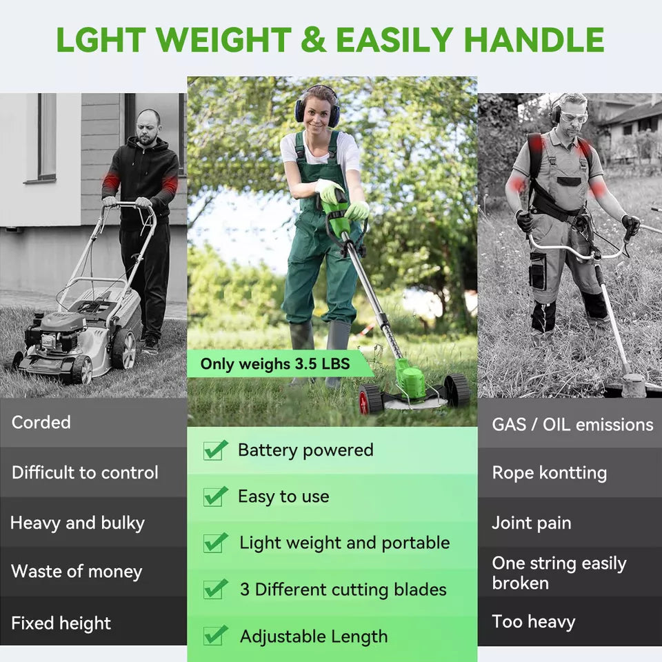 Cordless Electric Grass Trimmer with Adjustable Telescopic Shaft