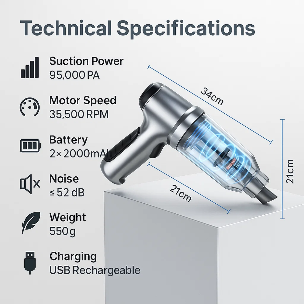 Cordless Handheld Car Vacuum Cleaner with 6 Attachments