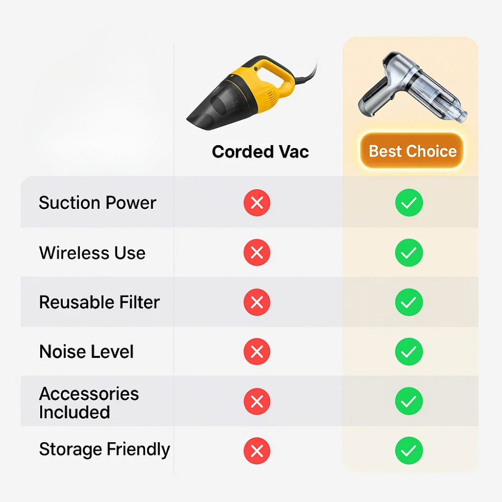 Cordless Handheld Car Vacuum Cleaner with 6 Attachments