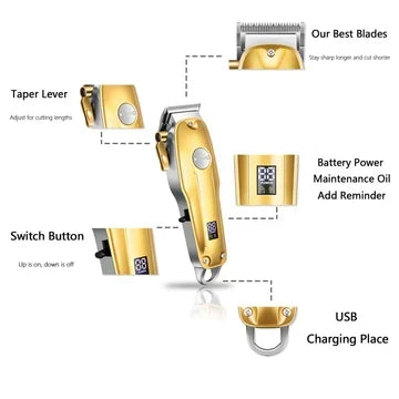 Cordless Professional Hair Clipper Grooming Kit Gold