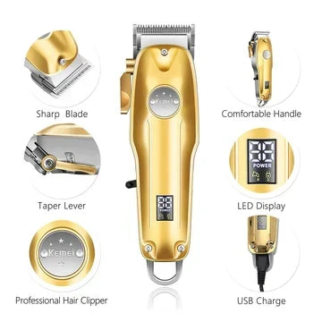 Cordless Professional Hair Clipper Grooming Kit Gold