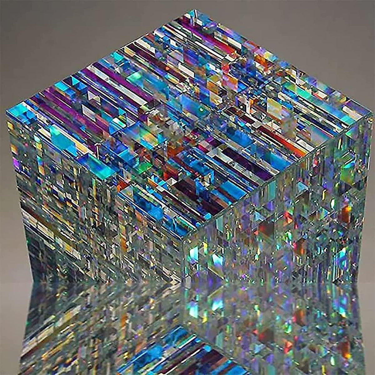 Crystal Rainbow Refraction Cube Decorative Desk Ornament