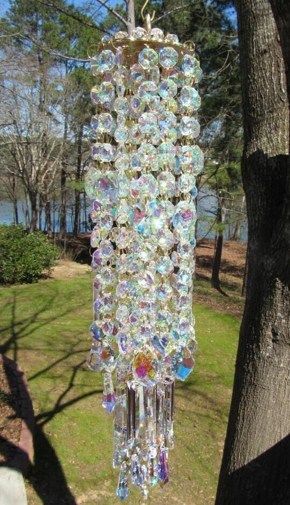 Crystal Wind Chime Garden Hanging Decoration with Colorful Glass Accents