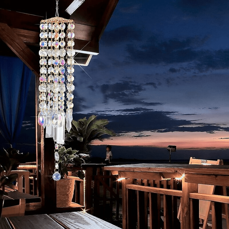 Crystal Wind Chime Garden Hanging Decoration with Colorful Glass Accents