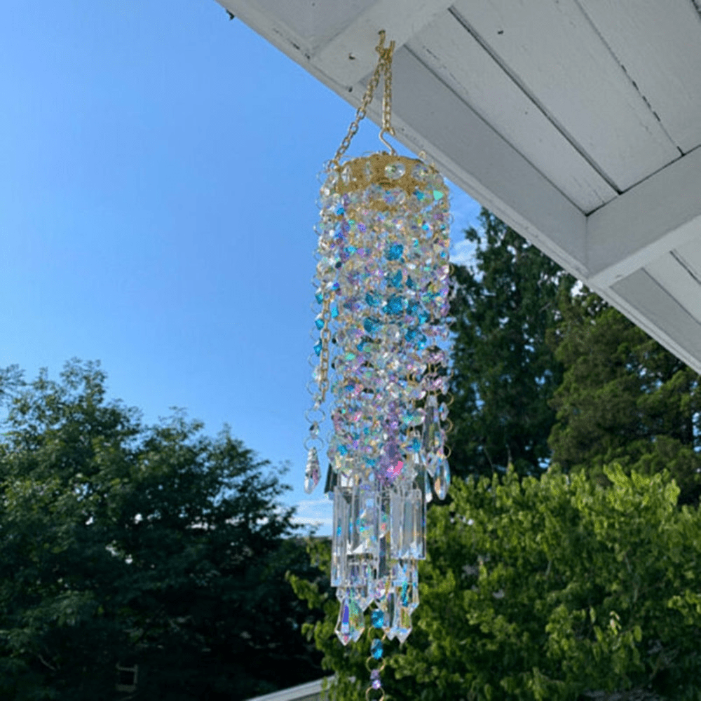 Crystal Wind Chime Garden Hanging Decoration with Colorful Glass Accents